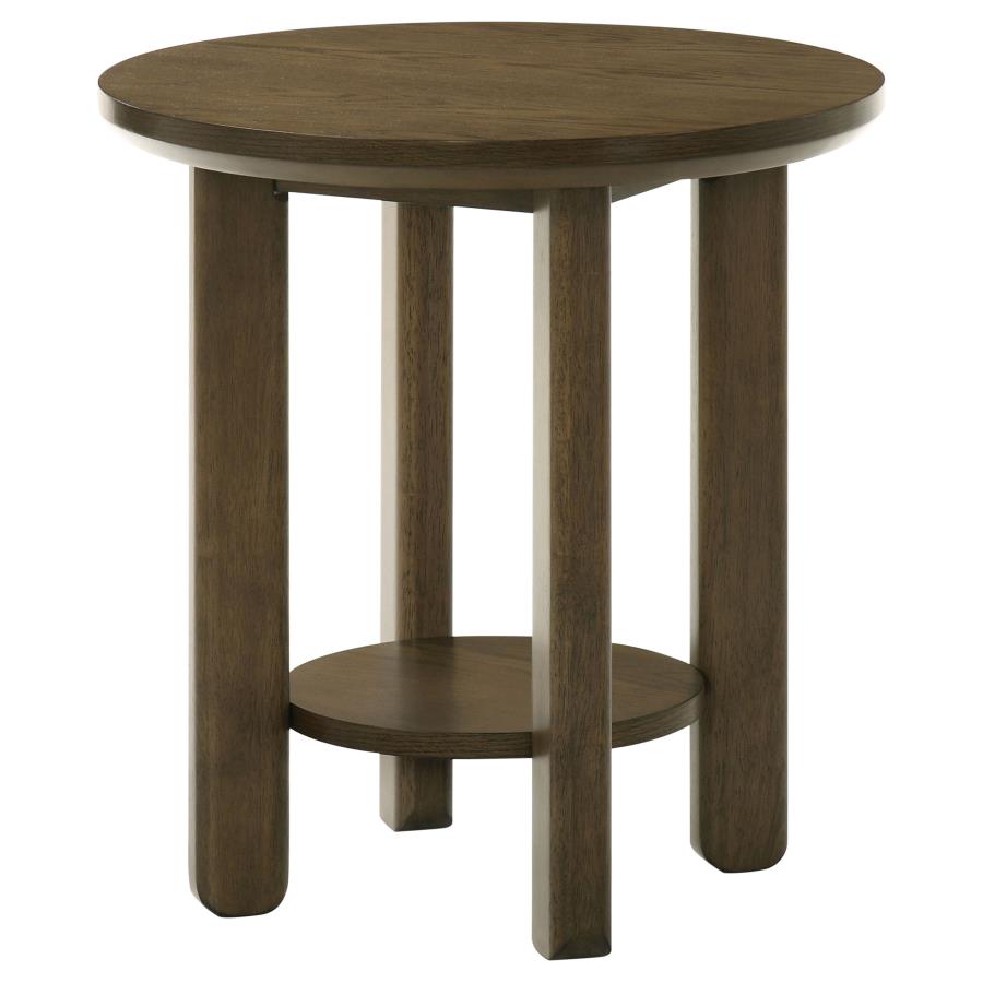 Ottowa 22-Inch Round Wood Side End Table With Shelf Brown