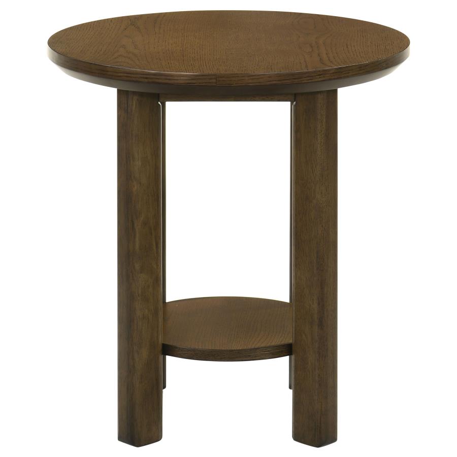 Ottowa 22-Inch Round Wood Side End Table With Shelf Brown