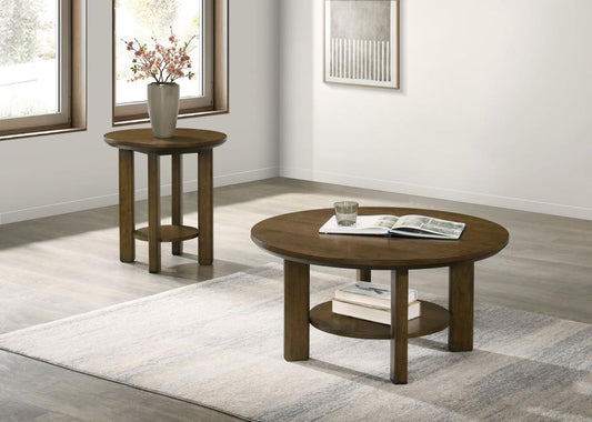 Ottowa 2-Piece Round Wood Coffee Table Set Brown