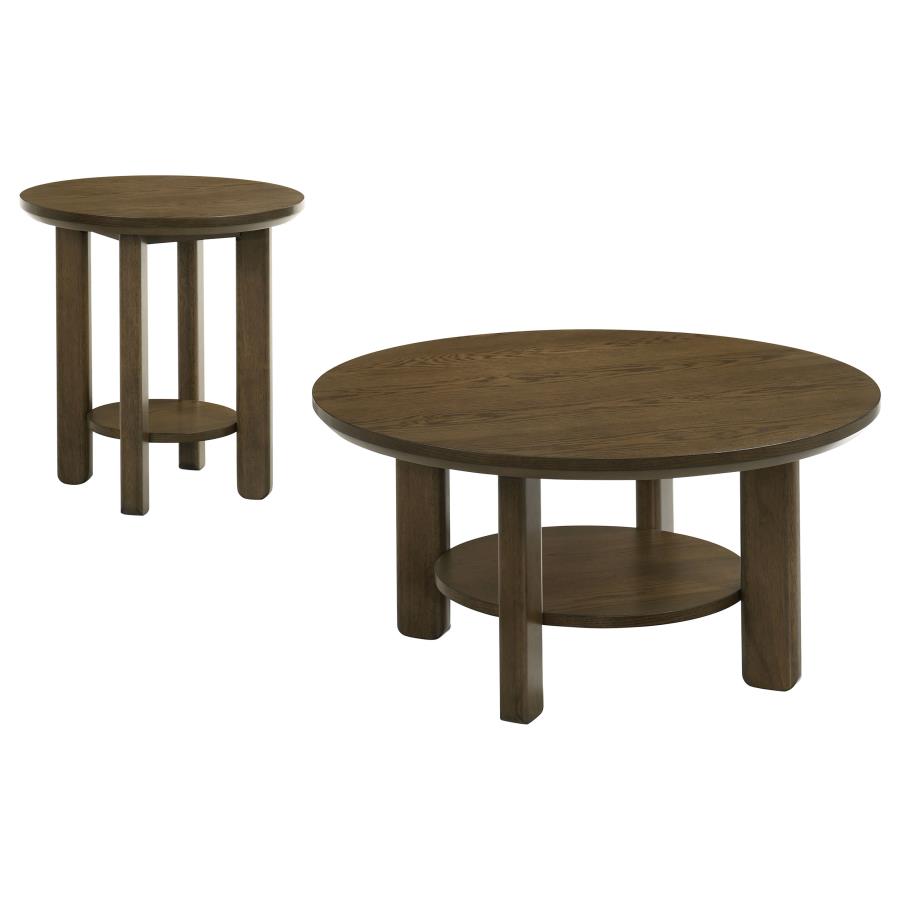 Ottowa 2-Piece Round Wood Coffee Table Set Brown