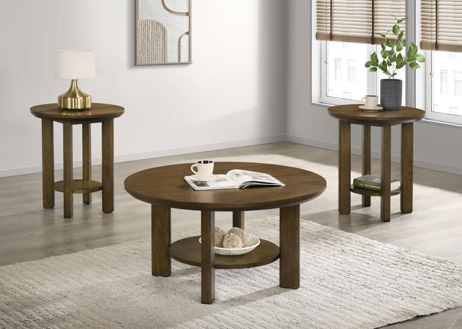 Ottowa 3-Piece Round Wood Coffee Table Set Brown