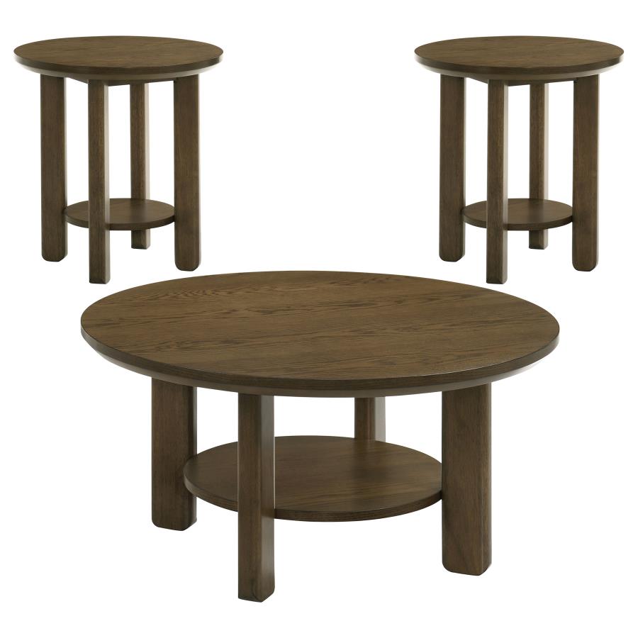 Ottowa 3-Piece Round Wood Coffee Table Set Brown