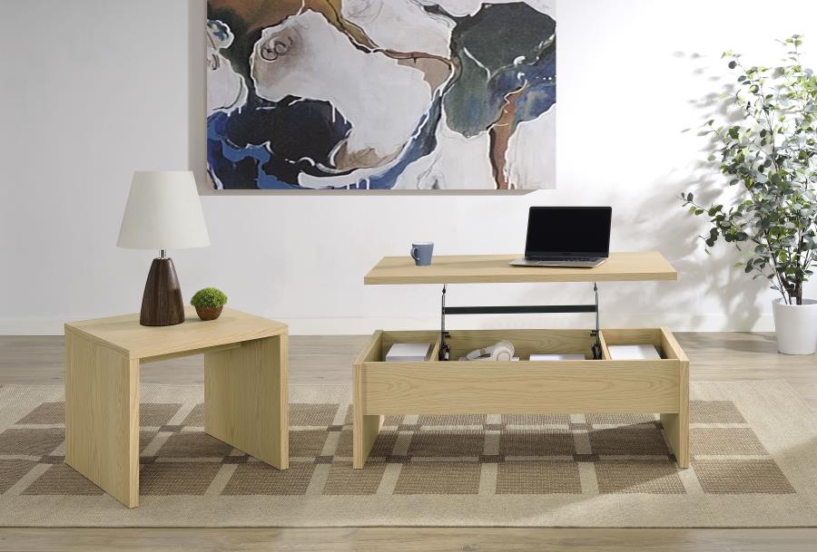 Canoga 2-Piece Lift Top Cocktail Coffee Table Set Light Oak