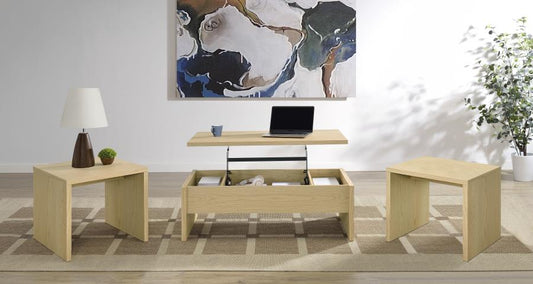 Canoga 3-Piece Lift Top Cocktail Coffee Table Set Light Oak