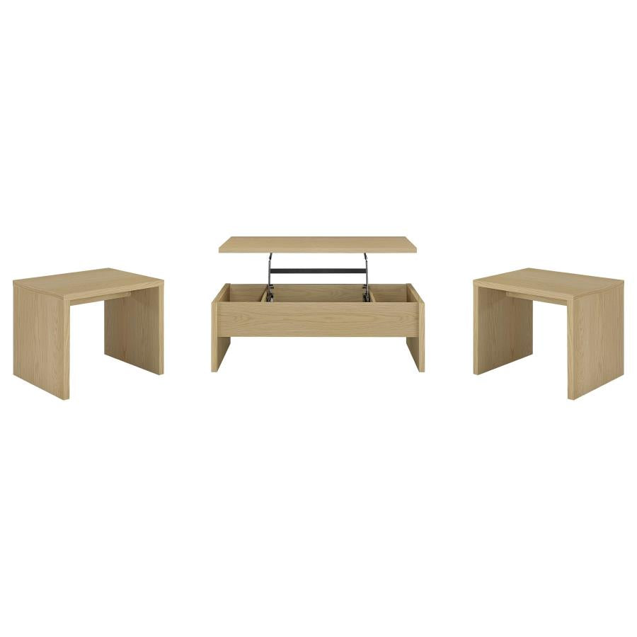 Canoga 3-Piece Lift Top Cocktail Coffee Table Set Light Oak