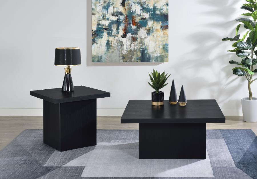 Devar 2-Piece Square Cocktail Coffee End Table Set Black
