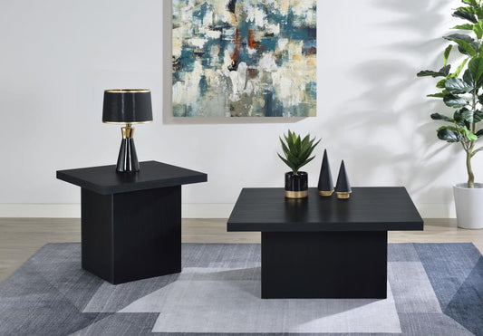Devar 2-Piece Square Cocktail Coffee End Table Set Black