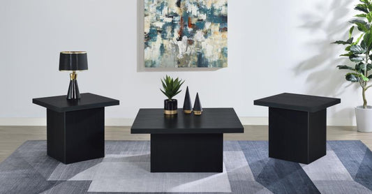 Devar 3-Piece Square Cocktail Coffee End Table Set Black