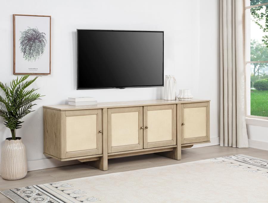 Kailani 79-Inch 4-Door Cane Tv Stand Media Console Beige Oak