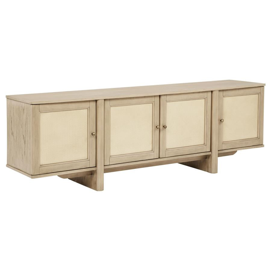 Kailani 79-Inch 4-Door Cane Tv Stand Media Console Beige Oak