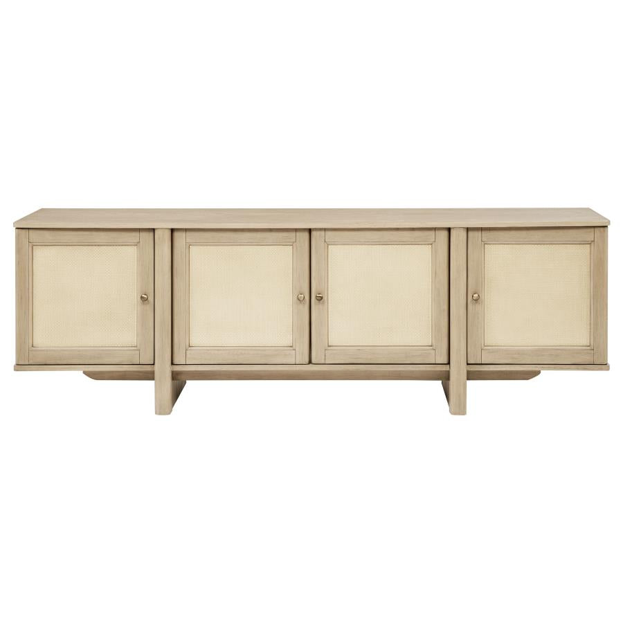 Kailani 79-Inch 4-Door Cane Tv Stand Media Console Beige Oak
