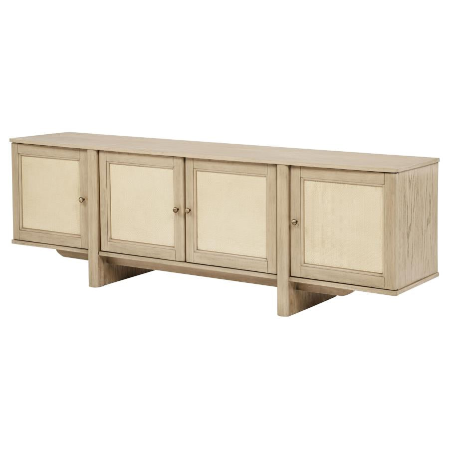 Kailani 79-Inch 4-Door Cane Tv Stand Media Console Beige Oak