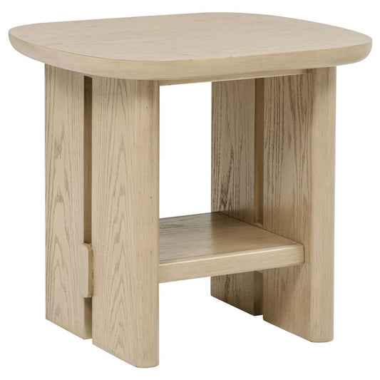 Kailani Coastal Square End Side Table With Shelf Beige Oak