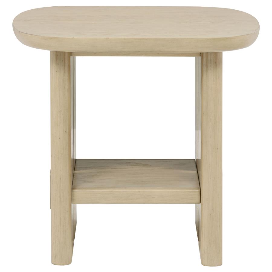 Kailani Coastal Square End Side Table With Shelf Beige Oak