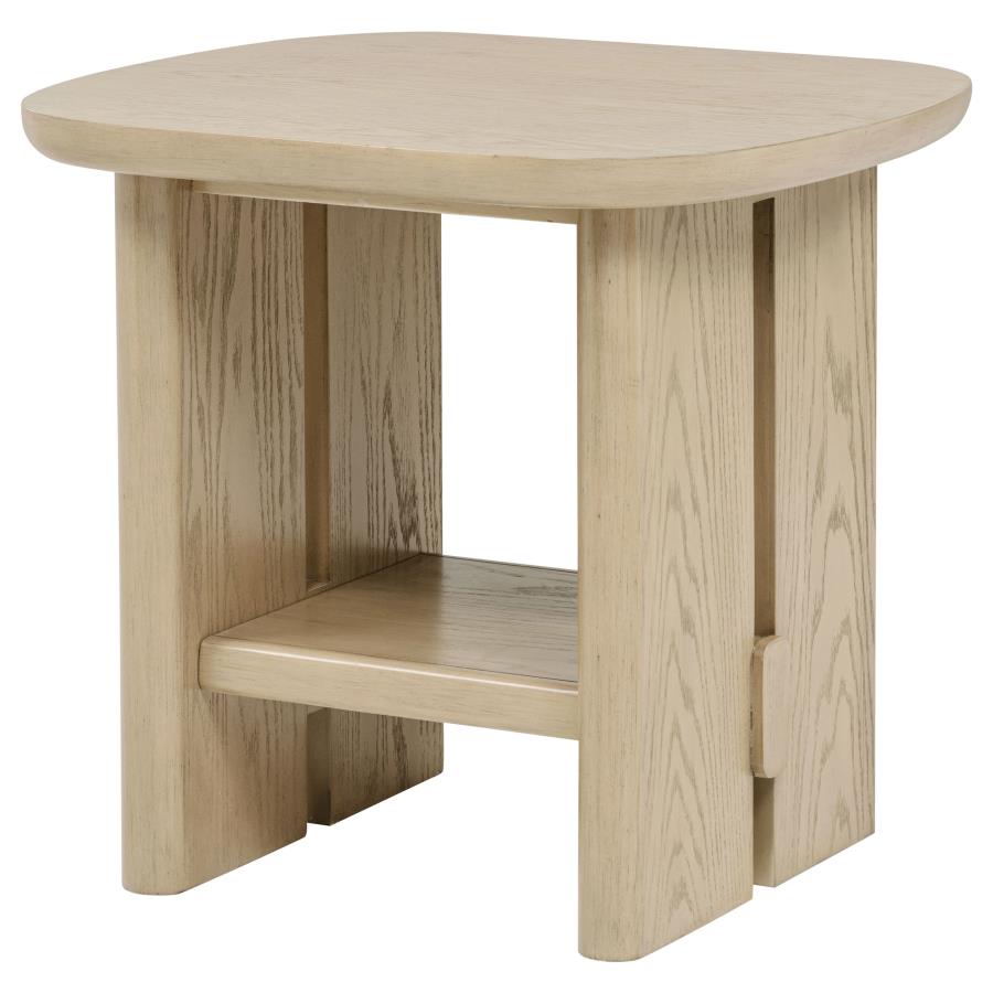 Kailani Coastal Square End Side Table With Shelf Beige Oak