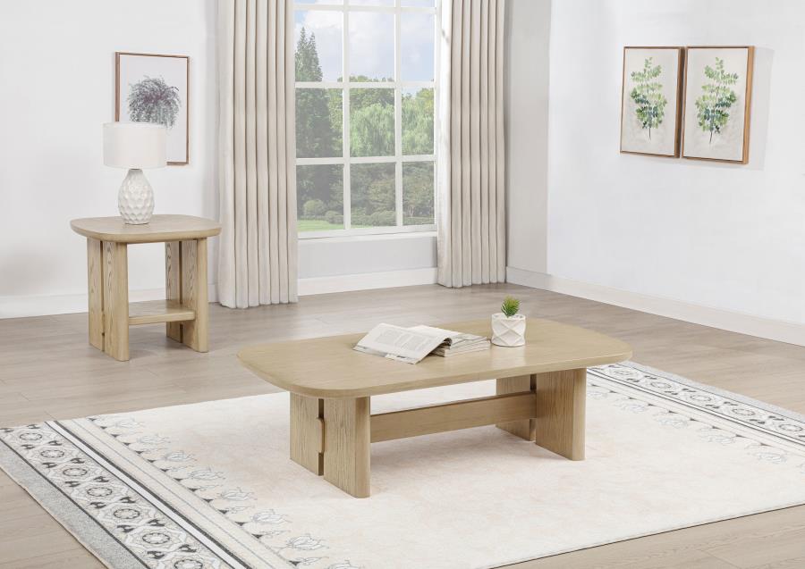 Kailani 2-Piece Coastal Coffee And End Table Set Beige Oak