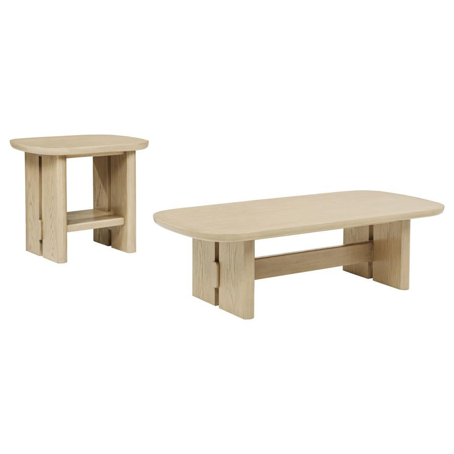 Kailani 2-Piece Coastal Coffee And End Table Set Beige Oak