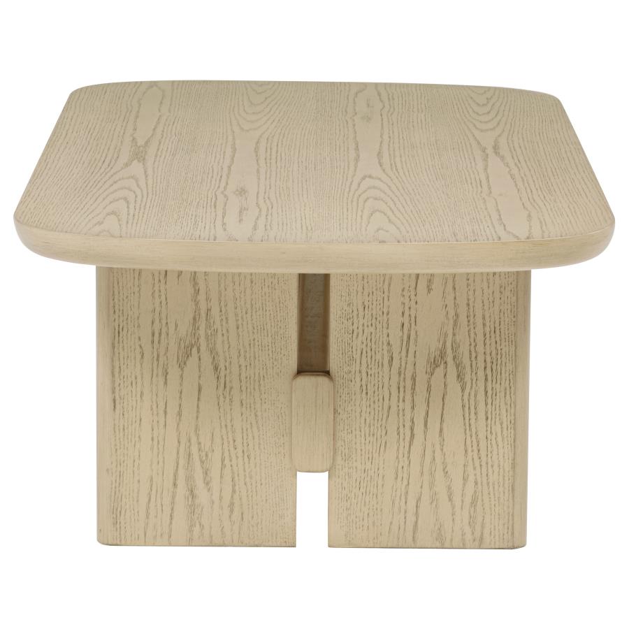 Kailani 2-Piece Coastal Coffee And End Table Set Beige Oak