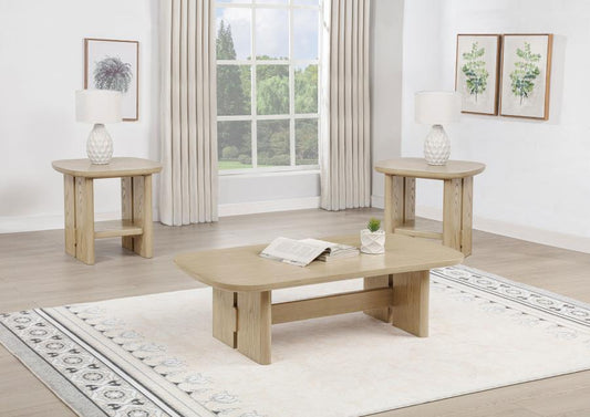 Kailani 3-Piece Coastal Coffee And End Table Set Beige Oak