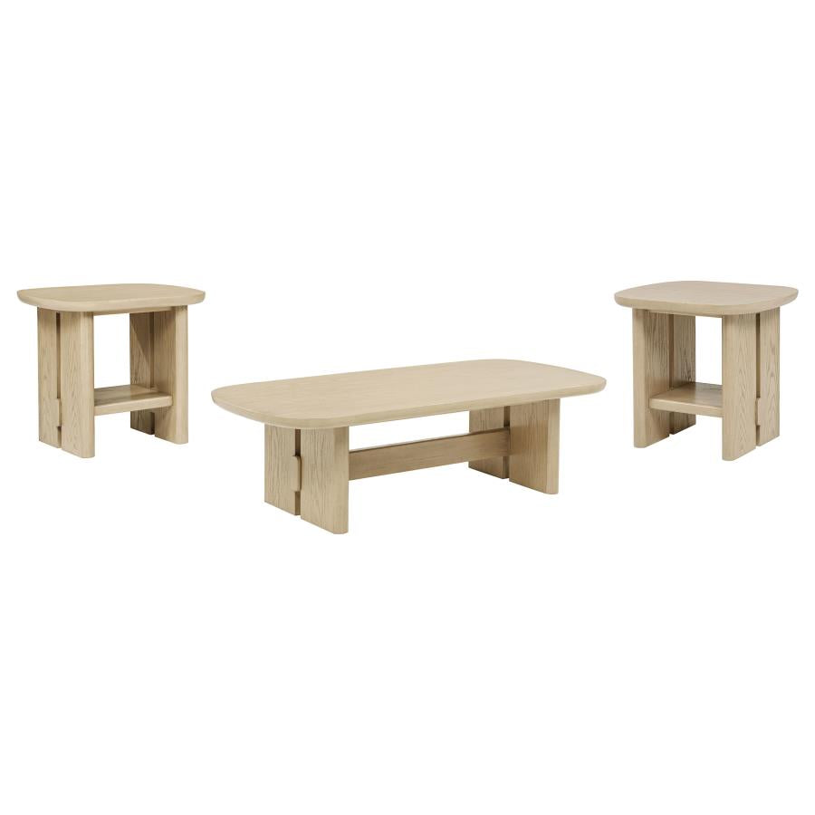 Kailani 3-Piece Coastal Coffee And End Table Set Beige Oak