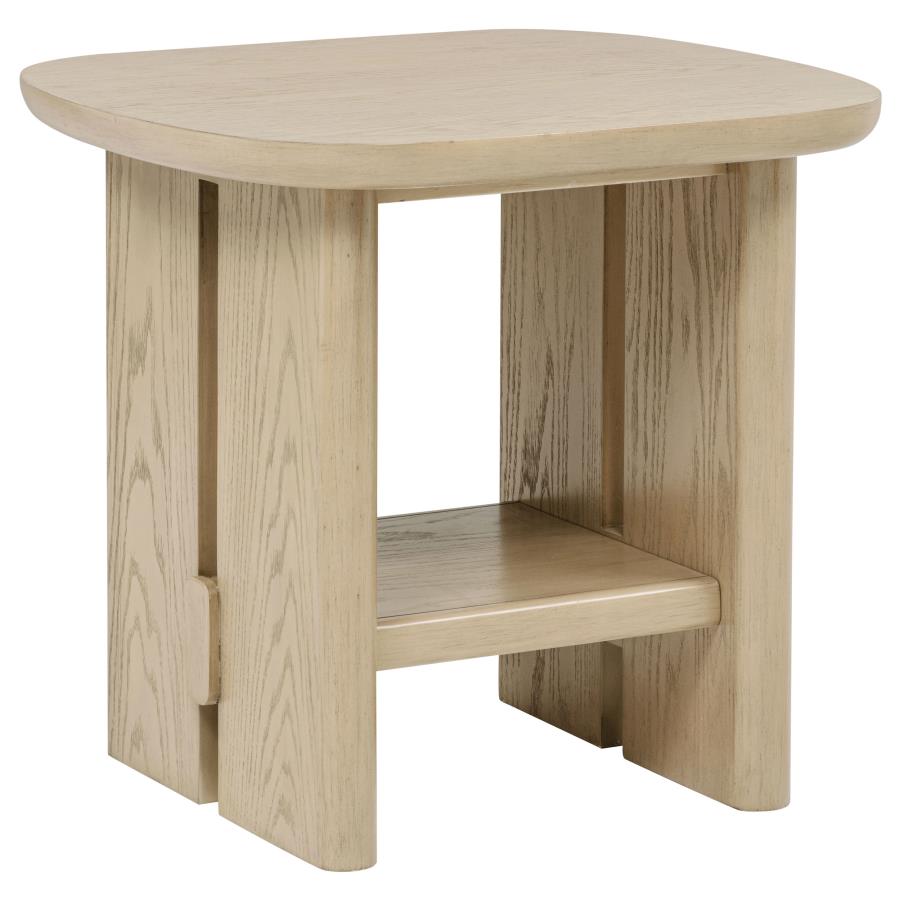Kailani 3-Piece Coastal Coffee And End Table Set Beige Oak