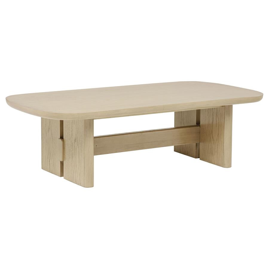 Kailani 3-Piece Coastal Coffee And End Table Set Beige Oak