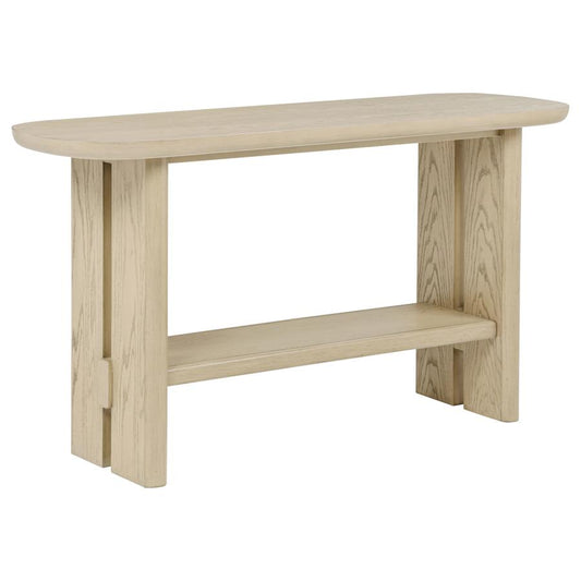 Kailani Coastal Sofa Console Table With Shelf Beige Oak