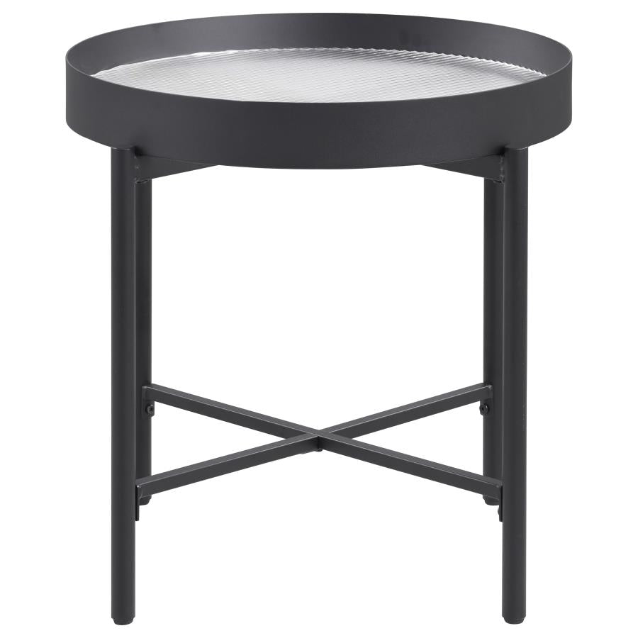 Ozella Round End Side Table With Recessed Top Sandy Black