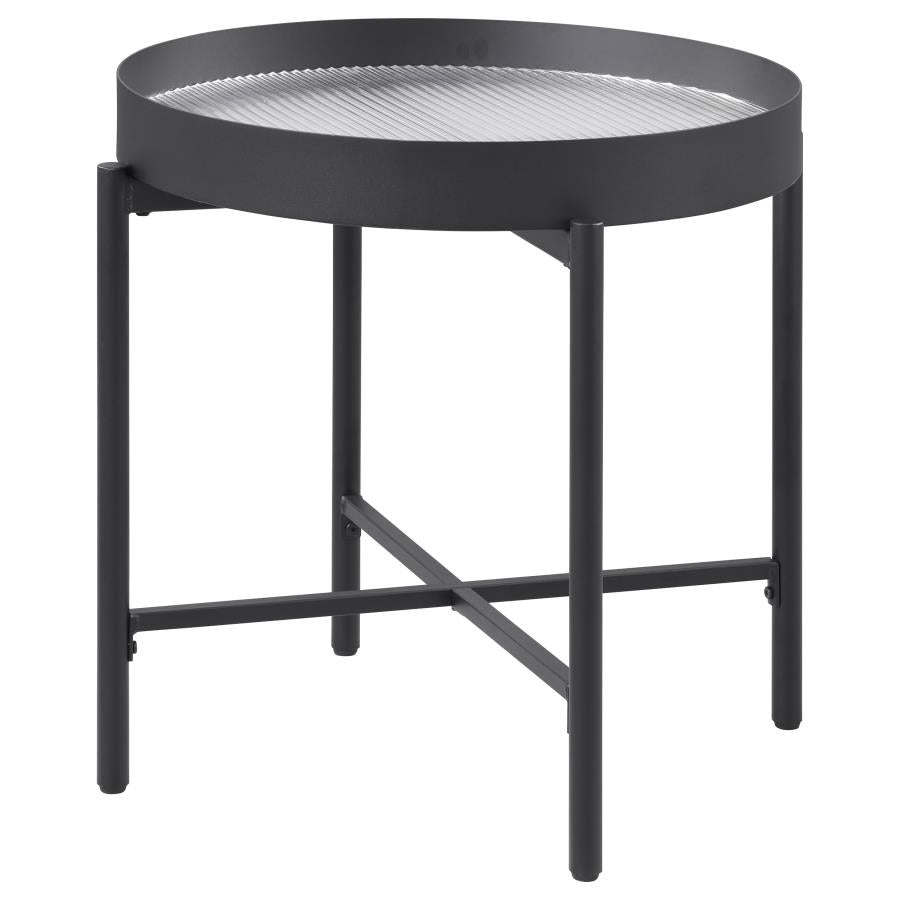 Ozella Round End Side Table With Recessed Top Sandy Black