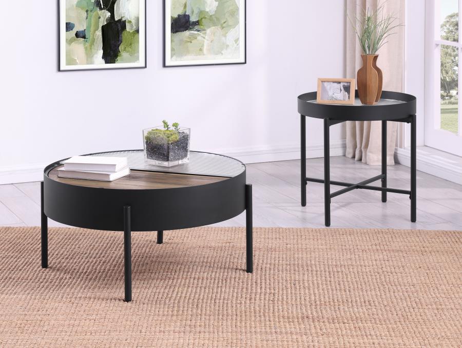 Ozella Round End Side Table With Recessed Top Sandy Black