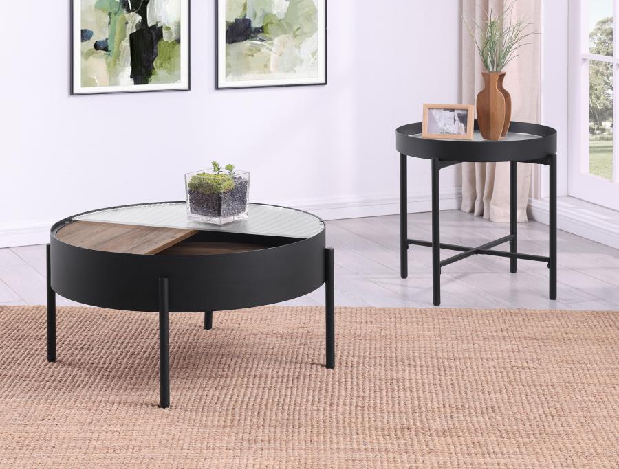 Ozella 2-Piece Round Coffee And End Table Set Sandy Black