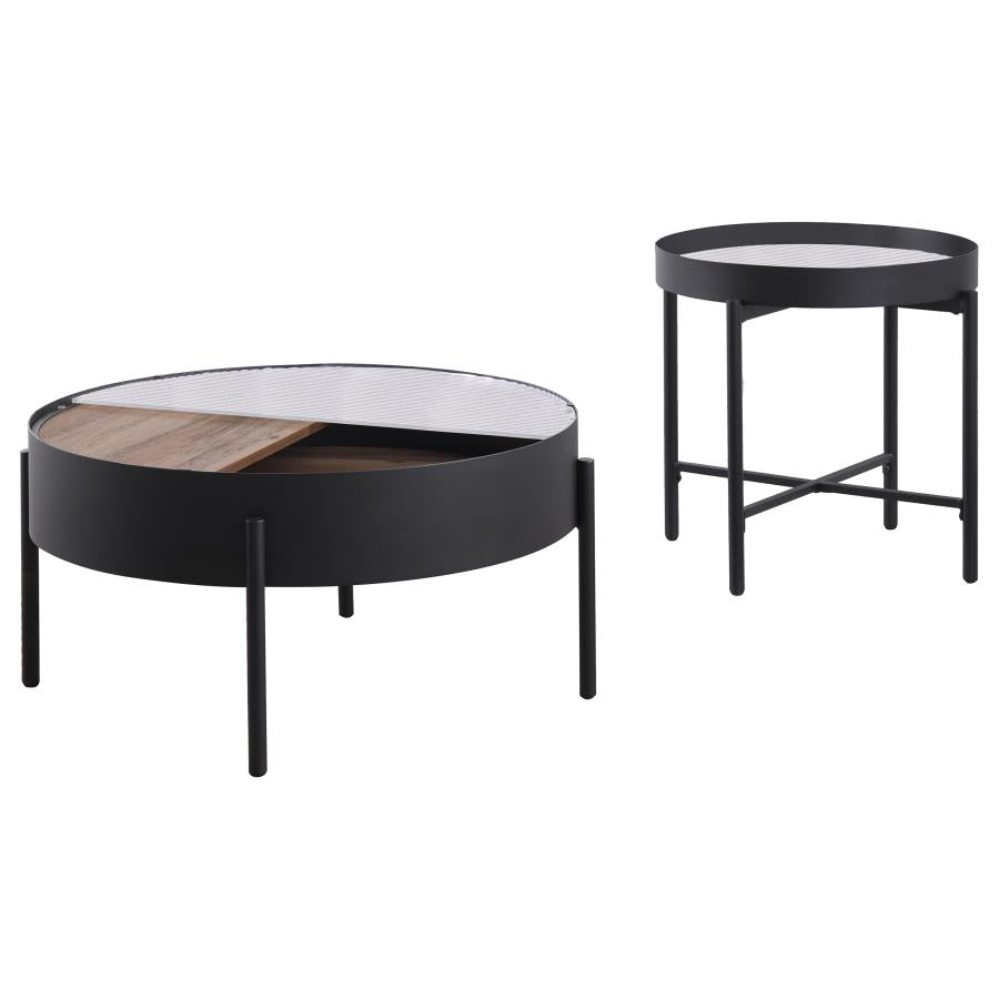 Ozella 2-Piece Round Coffee And End Table Set Sandy Black