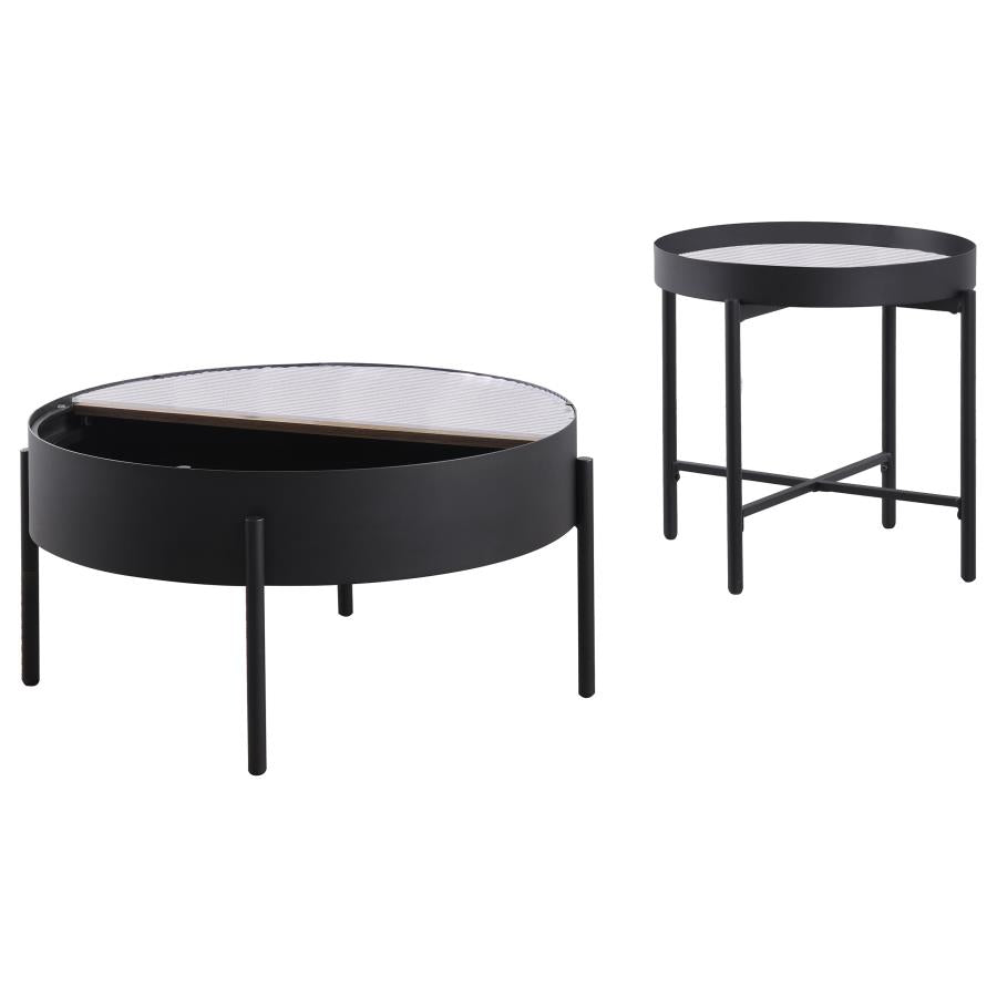 Ozella 2-Piece Round Coffee And End Table Set Sandy Black