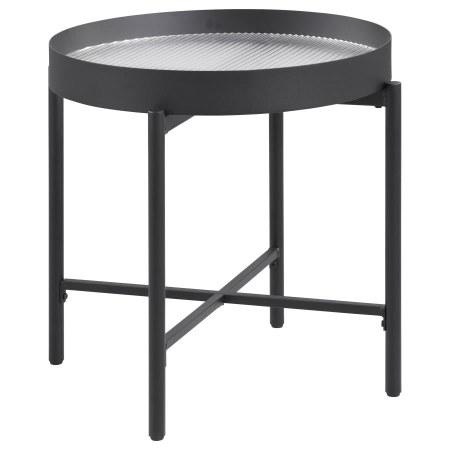 Ozella 2-Piece Round Coffee And End Table Set Sandy Black