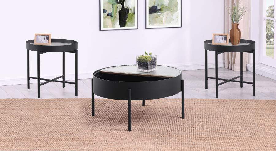 Ozella 3-Piece Round Coffee And End Table Set Sandy Black