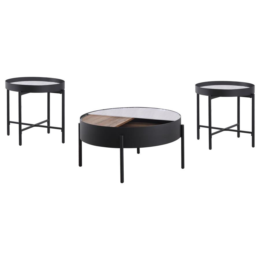 Ozella 3-Piece Round Coffee And End Table Set Sandy Black