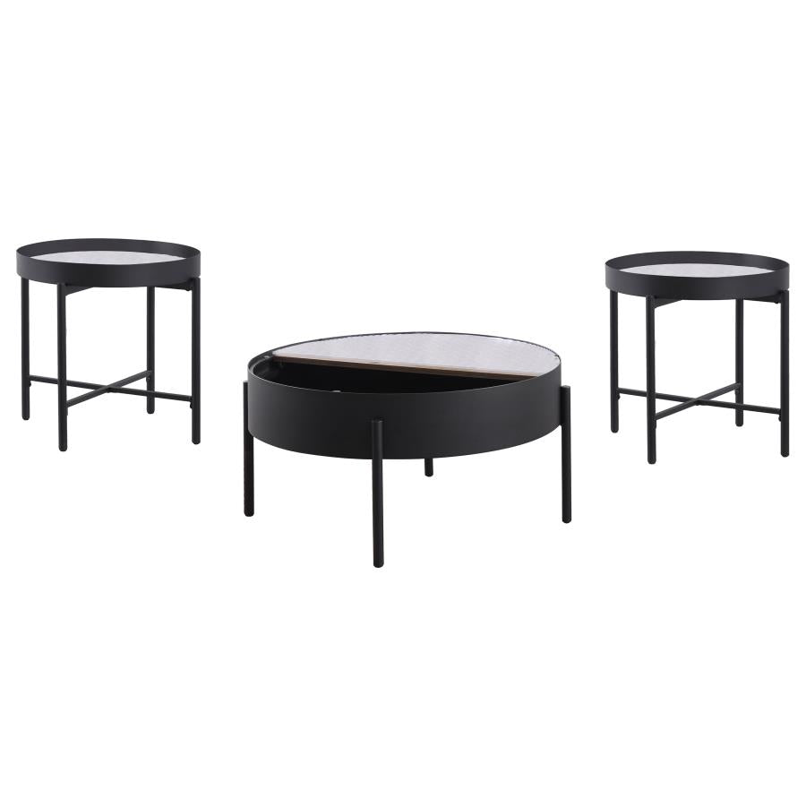 Ozella 3-Piece Round Coffee And End Table Set Sandy Black
