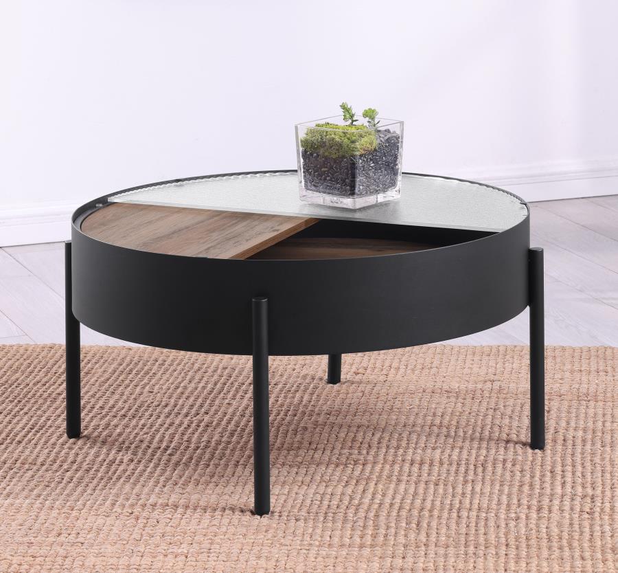 Ozella Round Coffee Table With Hidden Storage Sandy Black