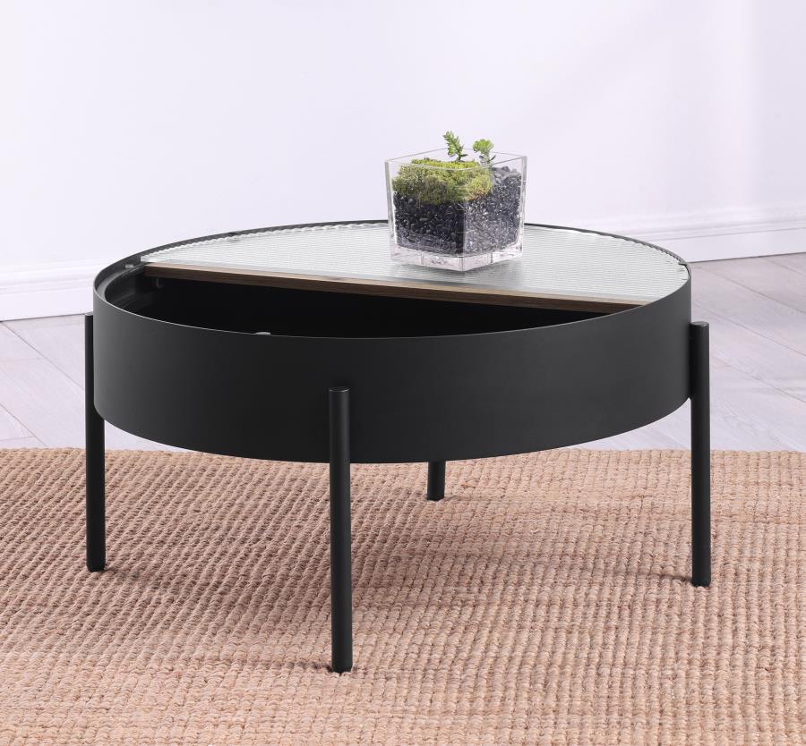 Ozella Round Coffee Table With Hidden Storage Sandy Black
