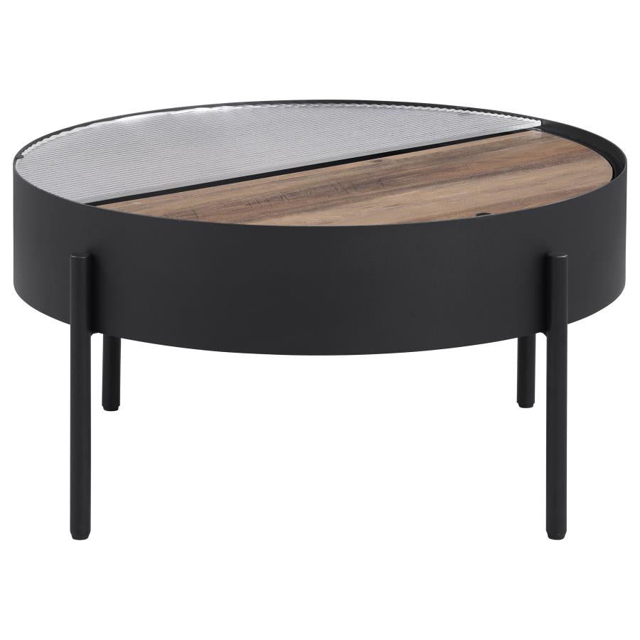Ozella Round Coffee Table With Hidden Storage Sandy Black