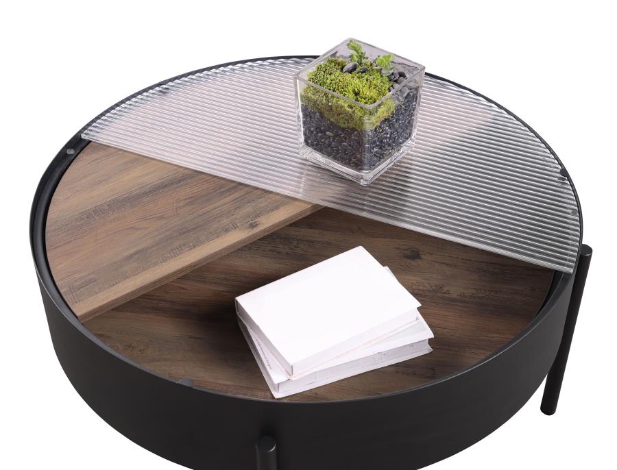 Ozella Round Coffee Table With Hidden Storage Sandy Black