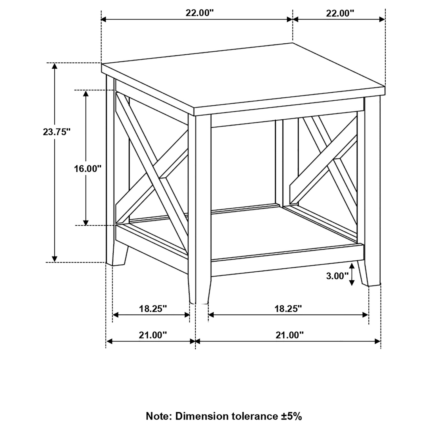 Maisy Square Wooden End Table With Shelf Brown and White