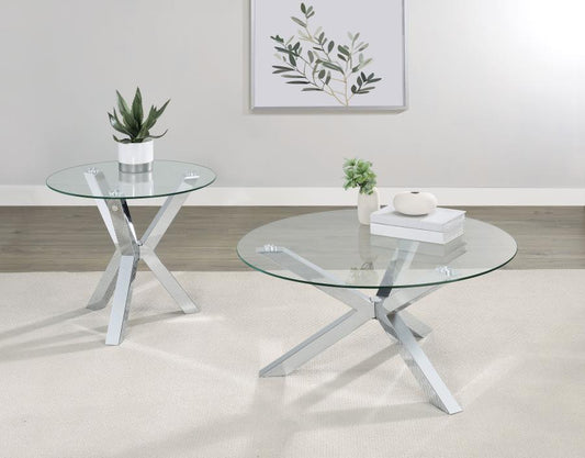 Kenzie 2-Piece Round Coffee And End Table Set Chrome