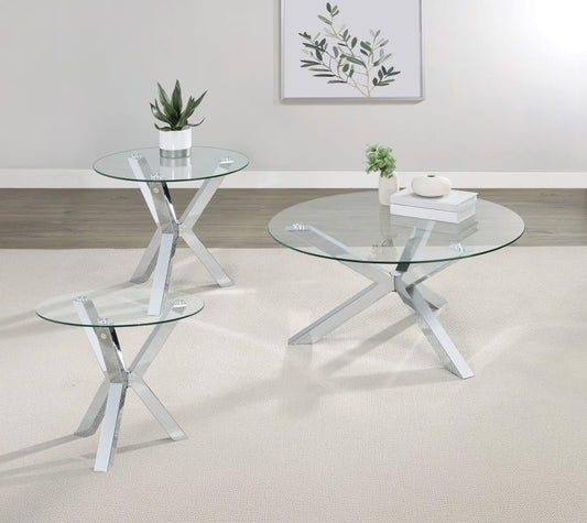 Kenzie 3-Piece Round Coffee And End Table Set Chrome
