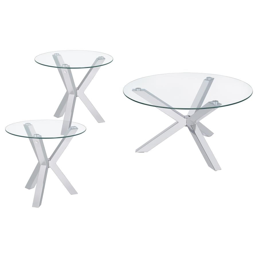 Kenzie 3-Piece Round Coffee And End Table Set Chrome