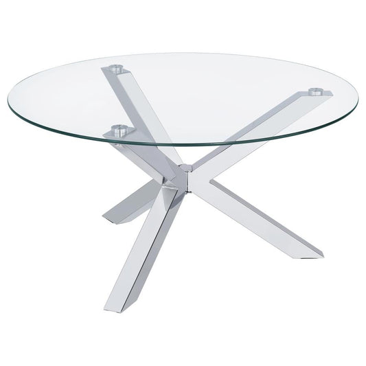 Kenzie Round Tempered Glass Top Cocktail Coffee Table Chrome
