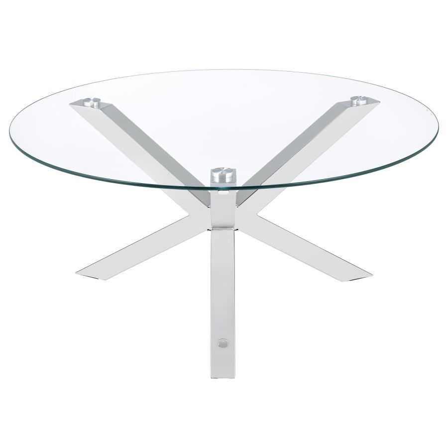 Kenzie Round Tempered Glass Top Cocktail Coffee Table Chrome