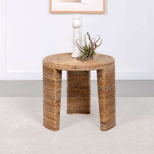 Artina Woven Rattan Round End Table Natural Brown