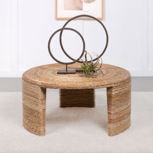 Artina Woven Rattan Round Coffee Table Natural Brown