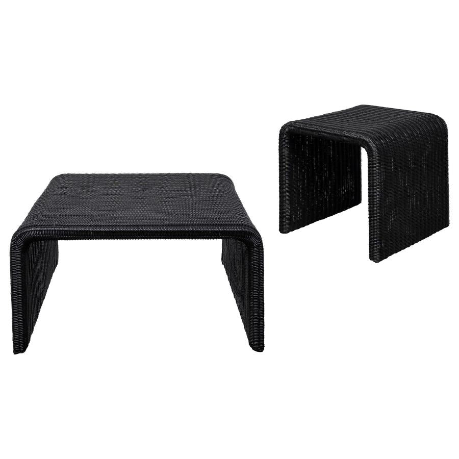 Cahya 2-Piece Rattan Coffee And End Table Set Black